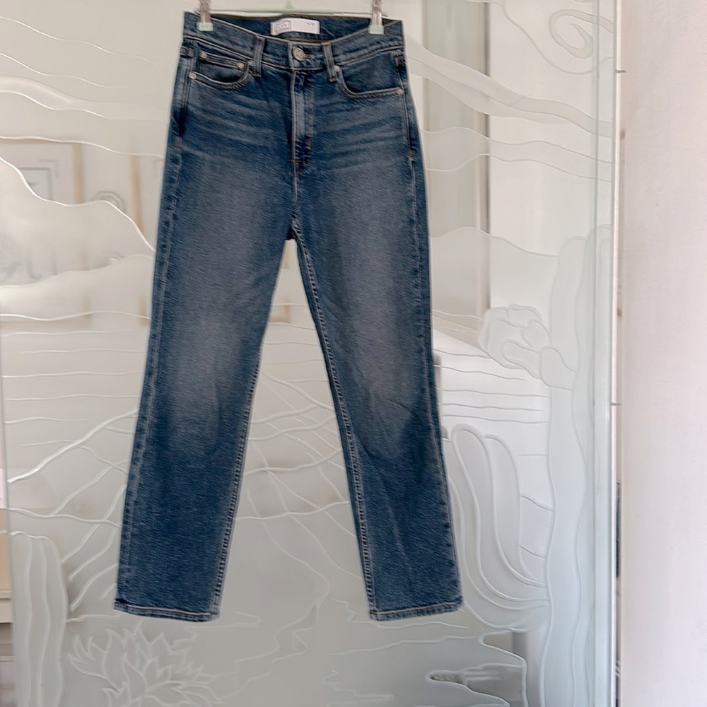 AYR Yes Yes Yes Straight Leg Jeans in Medium Wash Blue